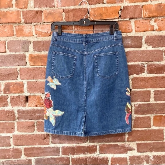 Cecelia Prado Jean Skirt Size S Boho Distressed Flowers Anthropologie EUC - Picture 2 of 2